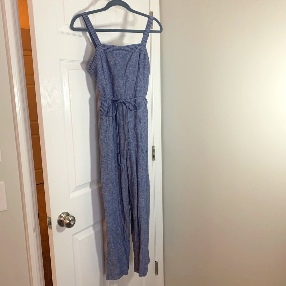 Old Navy Linen-Blend Blue Jumpsuit with Pockets | Size M
